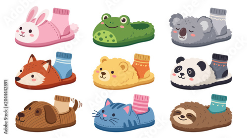 Photography Cute Animal Slippers Collection: Rabbit, Frog, Koala, Fox, Bear, Panda, Dog, Cat