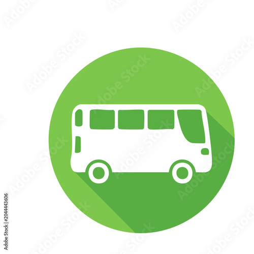 White bus icon on green circle with long shadow