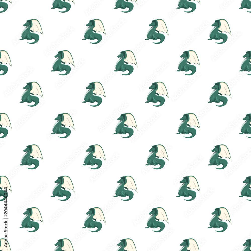 Obraz premium Green baby dragons creating a fantasy seamless pattern on a white background