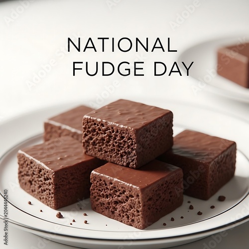 Chocolate fudge pieces on a plate for national fudge day celebration isolated on white background