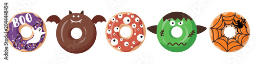 Принти на полотні Halloween Donut Collection with Ghost Bat Monster and Eyeball Designs