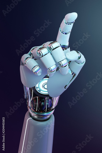 Cyborg Hand Pointing Finger Representing Artificial Intelligence and Futuristic Technology Concept