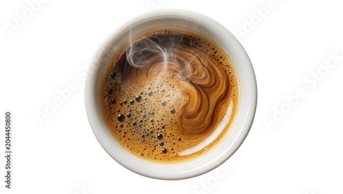 Φωτογραφία Hot espresso coffee with crema and steam in white cup