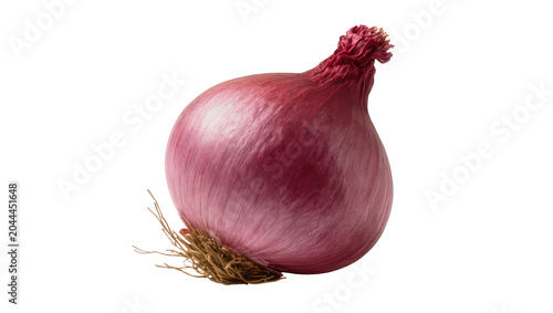 Whole red onion with roots and dry skin