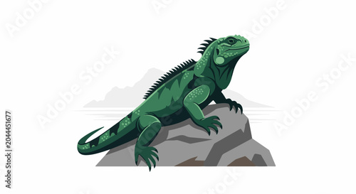 Detailed illustration of a green iguana perched on a rock