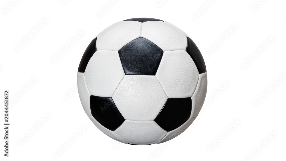 Naklejka premium Classic black and white soccer ball with pentagonal and hexagonal panels