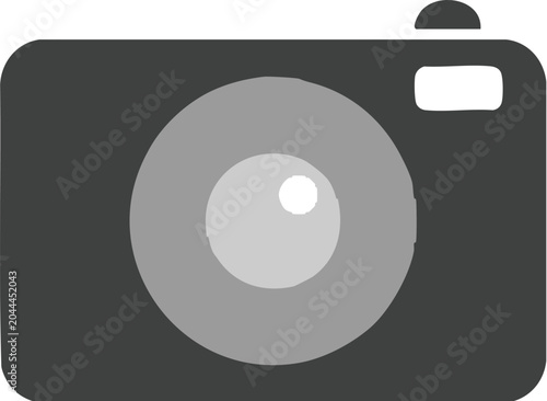 Camera icon presents a gray lens and a black body for digital photography usage.