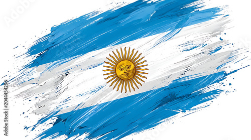 Argentina Flag Brush Stroke Design with National Colors and Golden Sun Emblem