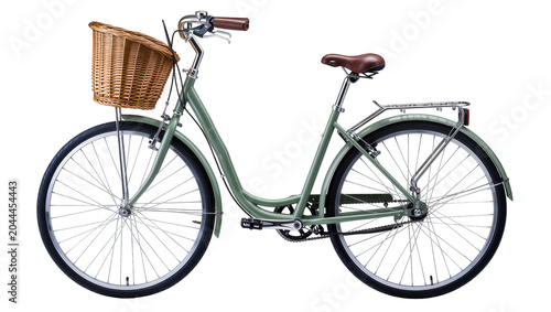 Photos Green cruiser bicycle with wicker basket and brown seat