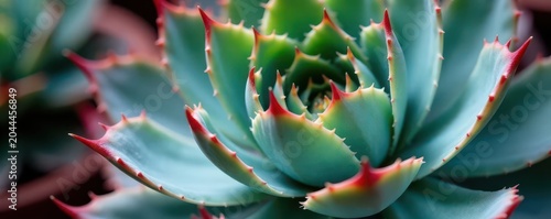 Close-up agave succulent rosette, sharp spines, nature, spines