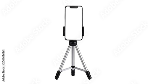 Mobile Phone Mockup on Small Tripod Stand Isolated on Clean Background for Content Creation, Video Recording and Social Media Presentation