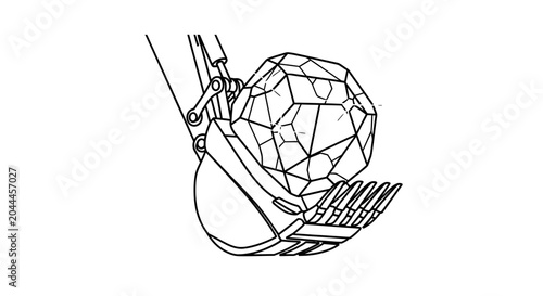 Foto Excavator Scoop Digging Up Geometric Crystal Gemstone