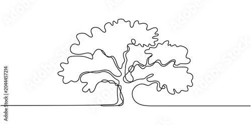 Foto Single line of a tree with a thick trunk and sprawling branches single line cont