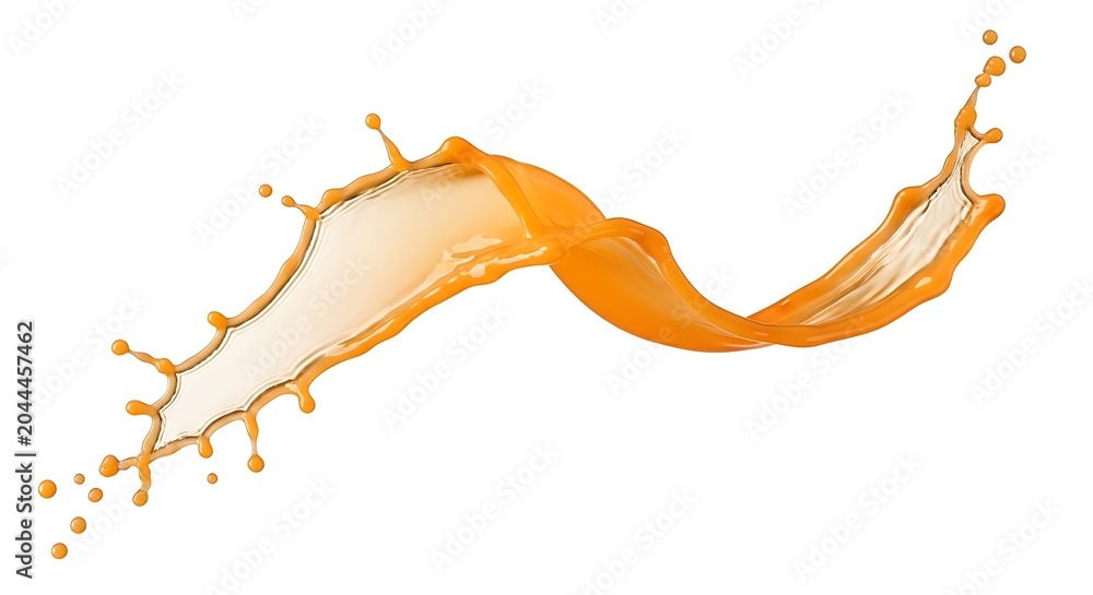 Fototapeta premium Orange liquid fluid splash isolated on white background, vibrant energy motion.