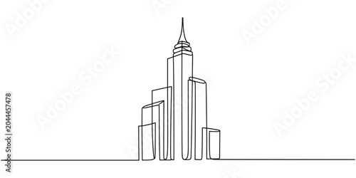 Fotografie Black and white of skyscrapers with a prominent central tower cityscape line cen
