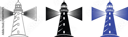 Lighthouse icon vector line art isolated on transparent background design element.