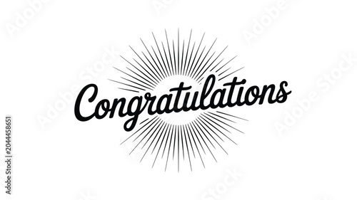 Fotografia congratulations text with sunburst design black white