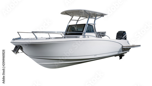 Quadro su tela White motorboat with T-top and outboard engine