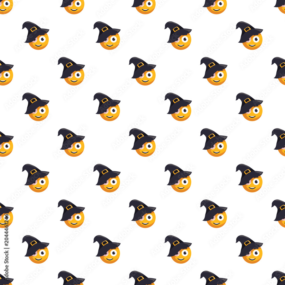 Obraz premium Seamless pattern featuring cute witch emoji faces for halloween celebration