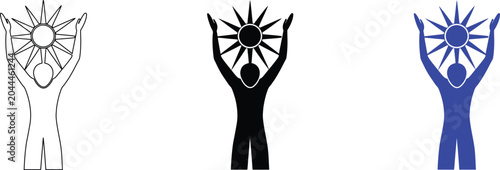 Konstfotografi Person holding up sun vector outline icon, solid glyph, and color version illustration