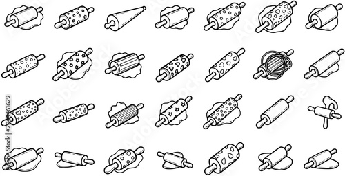 Foto Black and White Line Art Rolling Pins Vector Collection for Baking and Cooking