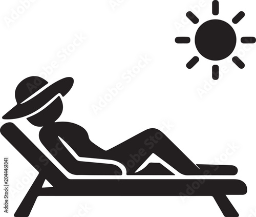 Tableau sur toile Silhouette sunbathing person icon with beach holiday theme, clean vector illustr