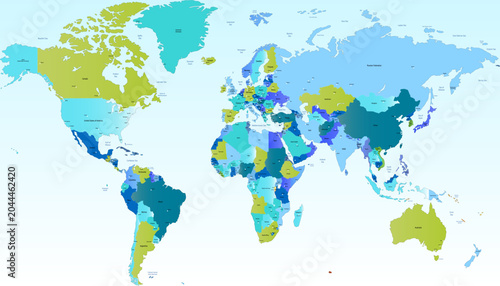 World map. Color modern vector map. Silhouette map.