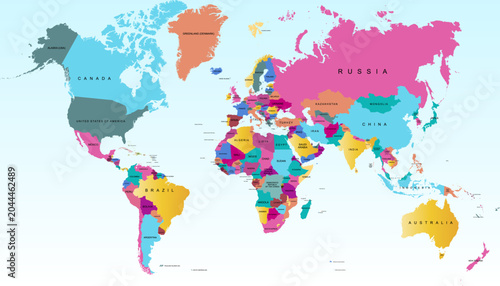 World map. Color modern vector map. Silhouette map.