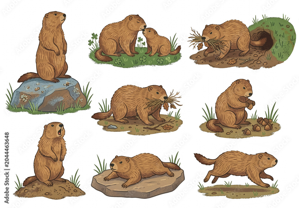 Fototapeta premium Groundhog - digital drawing collection illustrations of Groundhog in nature life