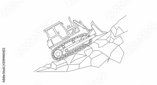 Tableau sur toile Bulldozer pushing rocks uphill, construction line art, heavy machinery, engineering, earthmover