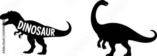 Cartoon Dinosaur with Thesaurus Day Text in Simple Black Silhouette on White Background for Graphic Design


