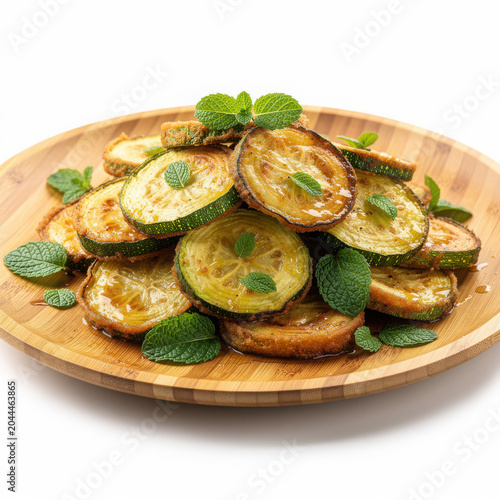 Zucchine alla Scapece Marinated Zucchini Isolated on White Background Square Composition Studio Shot