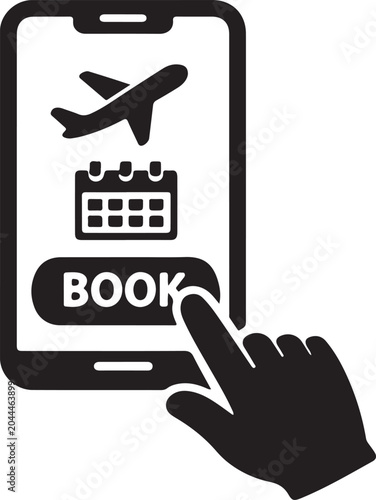 Vászonkép Hand touch travel reservation vector illustration with online booking and touris