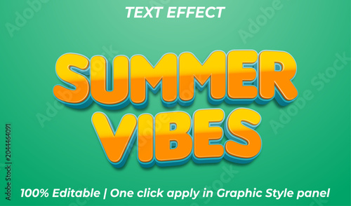 Summer Vibes 3D Editable Text Effect Vector Template with Glossy Orange Gradient and Green Background