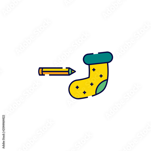 Sock with pencil icon vector template.