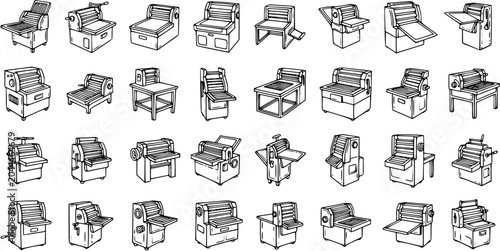 Bild auf Leinwand Food Industry Pasta Maker and Noodle Machine Black and White Line Art Sketch Ico