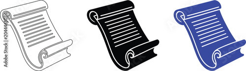 Foto Scroll paper silhouette with ancient parchment and old manuscript document icon set
