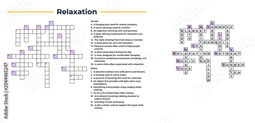 Crossword puzzle for adults with filled squares related to relaxation  