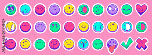 Photography Groovy Y2K sticker emotion icons pack, vector set of illustrations