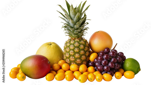 Obraz na płótnie Assortment of fresh tropical and citrus fruits including pineapple mango grapefr