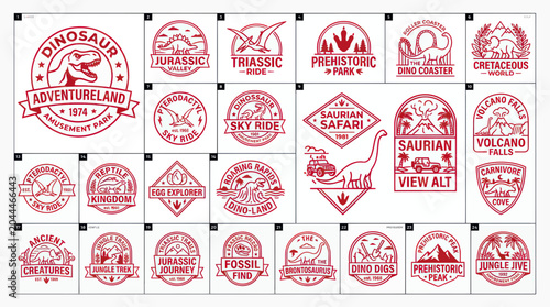 Dinosaur Adventureland Stamps: Jurassic, Prehistoric, Cretaceous, Fossil Park Icons