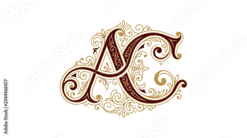 Fotografija Elegant Monogram AC, Classic Typography, Decorative Flourishes, Vintage Style