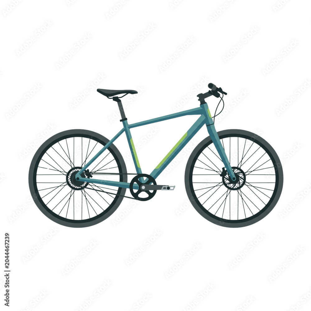 Obraz premium Modern Flat Design Illustration of a Stylish Teal Blue-Green Urban Bicycle for Eco-Friendly Commuting and Leisure