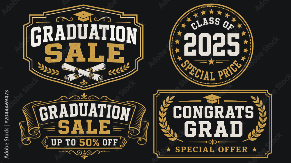 Fototapeta premium Graduation sale and congratulations graphics with academic symbols and discounts