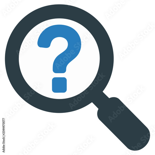 Vector graphic of a magnifying glass with a question mark inside for search and inquiry purposes