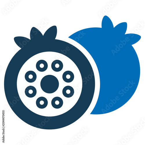 Vector of a pomegranate with a cut section revealing its seeds in a modern style