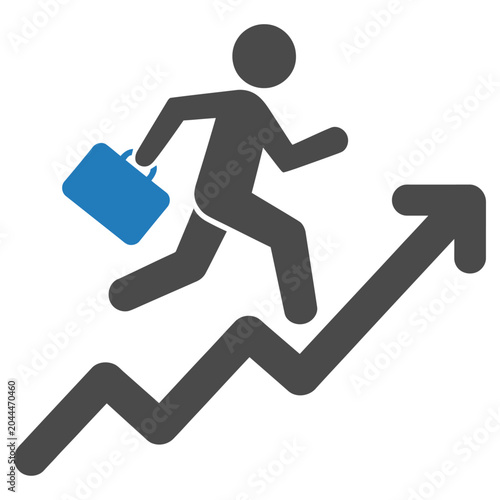 Vector graphic of a person running up an arrow with a briefcase in hand.