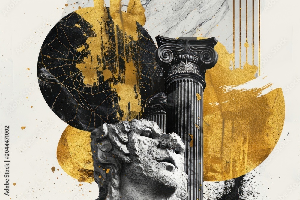 Fototapeta premium Collage pillar architecture painting.