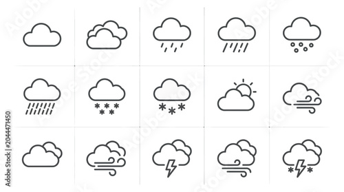Photos Weather icons set illustrating different cloud conditions and precipitation