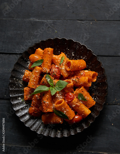 Rigatoni Pasta with Creamy Tomato Sauce and Fresh Basil